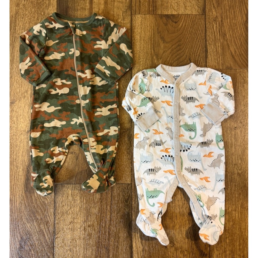 Baby Boy 0/3 Months Footed Sleepers Clothes Camo Dinosaur Outfits Rompers Bundle